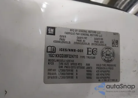 2011 Chevrolet Silverado 2500Hd Lt из США, поврежденный, VIN 1GC1KXCG9BF224710